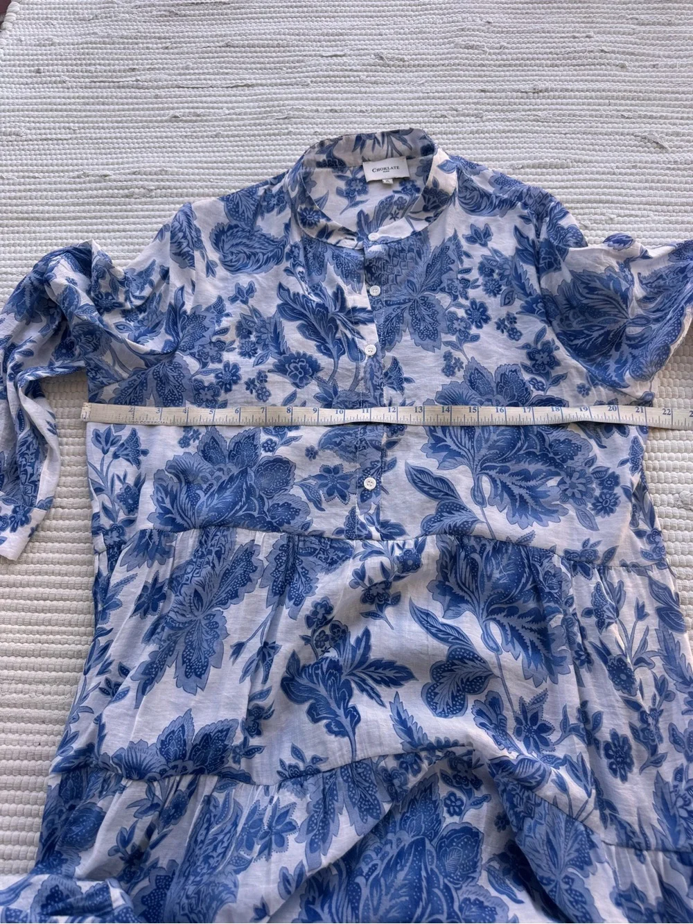 Choklate Paris Blue Floral Tiered Maxi Dress XL Silk Blend Cottagecore - Picture 9 of 12